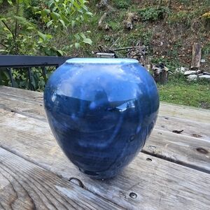 Blue Glaze Ceramic Handmade Art Pottery Vase 7" Tall